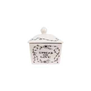 3R Studios 4 oz. White and Black Stoneware Butter Dish with Lid