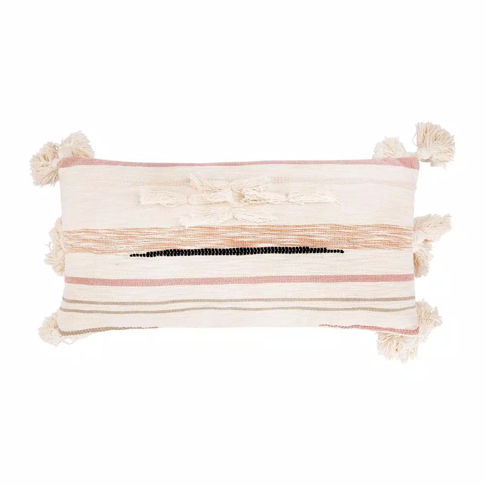 3R Studios Pink and Brown Striped Kilim Lumber 28 in. x 14 in. Throw Pillow