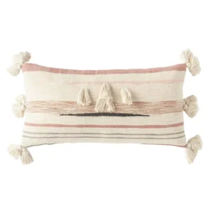 3R Studios Pink and Brown Striped Kilim Lumber 28 in. x 14 in. Throw Pillow