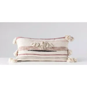 3R Studios Pink and Brown Striped Kilim Lumber 28 in. x 14 in. Throw Pillow
