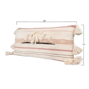 3R Studios Pink and Brown Striped Kilim Lumber 28 in. x 14 in. Throw Pillow