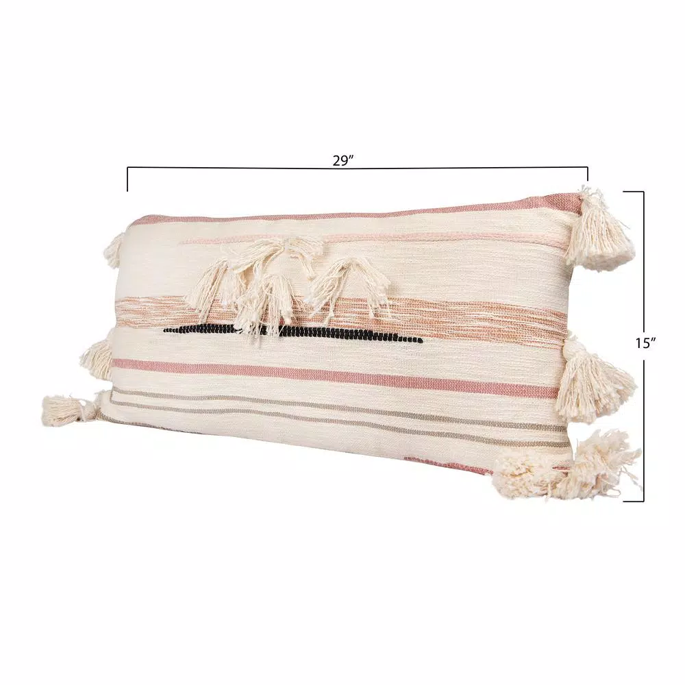 3R Studios Pink and Brown Striped Kilim Lumber 28 in. x 14 in. Throw Pillow