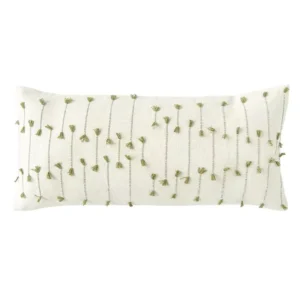 3R Studios White with Green Accents Handwoven Lumbar 36 in. x 16 in. Throw Pillow