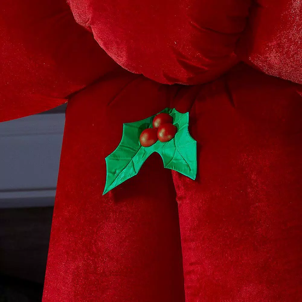 Airblown 4.49 ft. Inflatable Fuzzy Hanging Velvet Bow-Red with External Spotlight
