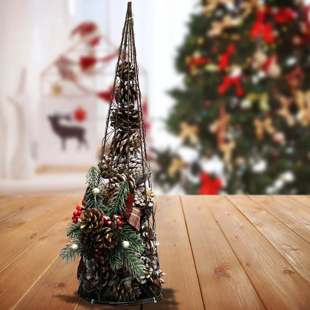 Alpine Corporation 20 in. Tall Rustic Pinecone Christmas Tree Decor