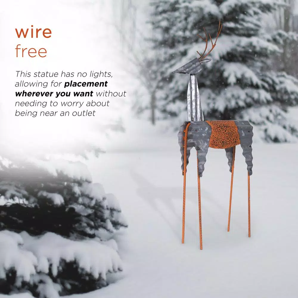 Alpine Corporation 30 in. Tall Metal Rustic Standing Reindeer Christmas Decoration