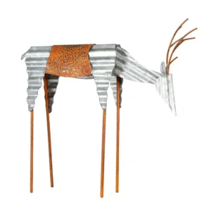 Alpine Corporation 20 in. Tall Metal Rustic Grazing Reindeer Christmas Decoration