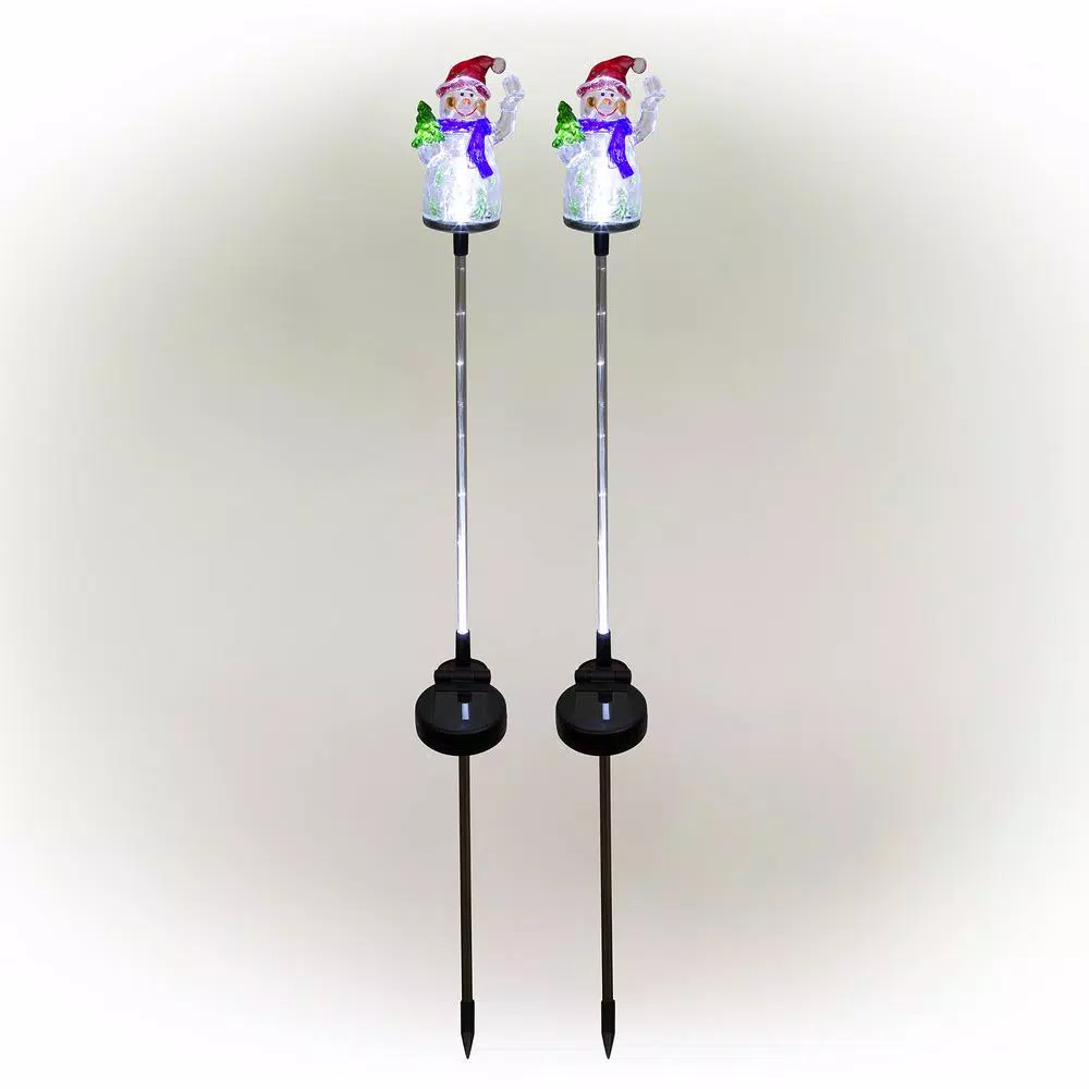 Alpine Corporation Solar Snowman Garden Stake with Fiber Optic Lights (Set of 2)