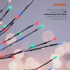 Alpine Corporation 39 in. Tall Silver Metallic Foil Tree with Multicolor LED Lights