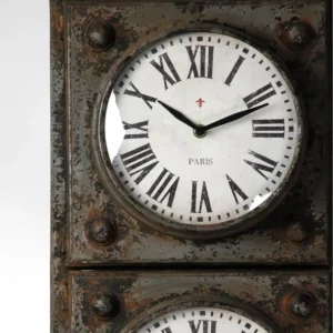 Zentique Antique Grey Floor Clock with 3 Clock Faces and Storage