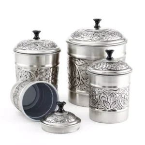 Old Dutch 4-Piece Antique Pewter Embossed