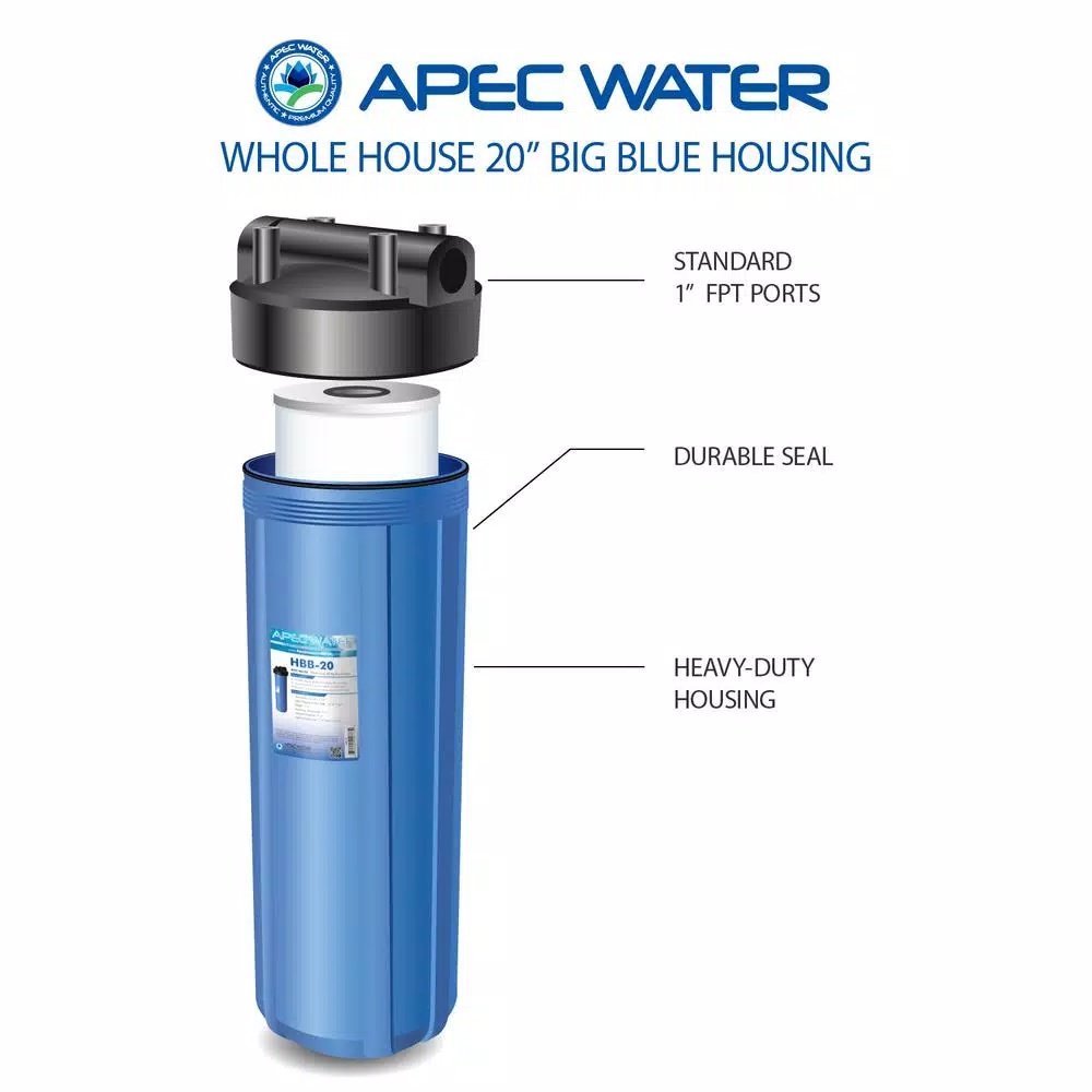 APEC Water Systems 20 in. Big Blue Whole House Water Filter Housing 1 in. Inlet/Outlet