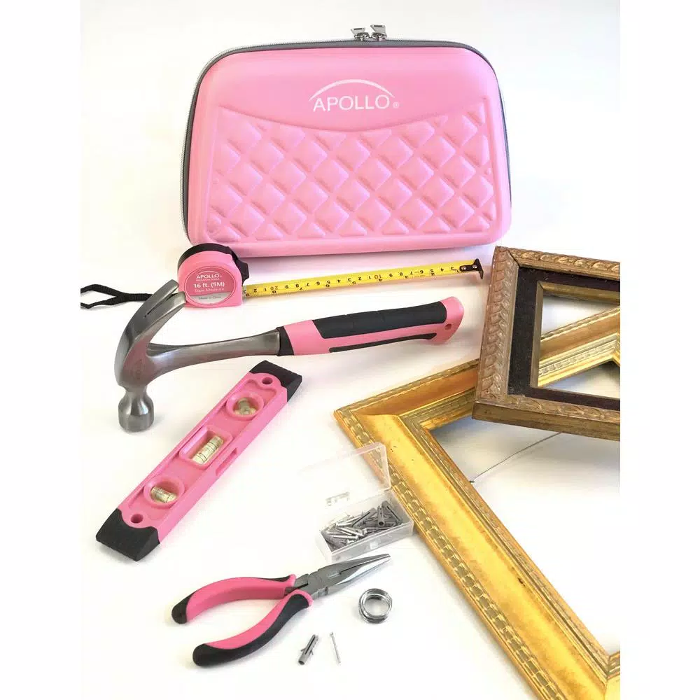 Apollo Household Tool Kit in Designer Case, Pink,(63-Pieces)