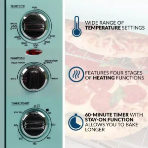 Nostalgia Retro 1500 W Aqua 12-Slice Convection Toaster Oven with Built-in Timer