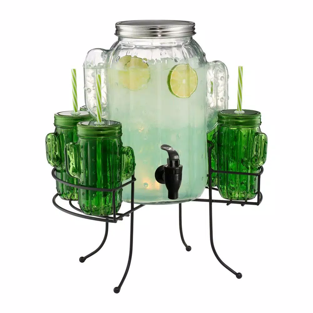 Artland Cactus15 oz. 2 Gal. Beverage Dispenser with 6-Cactus Glasses Gift Boxed