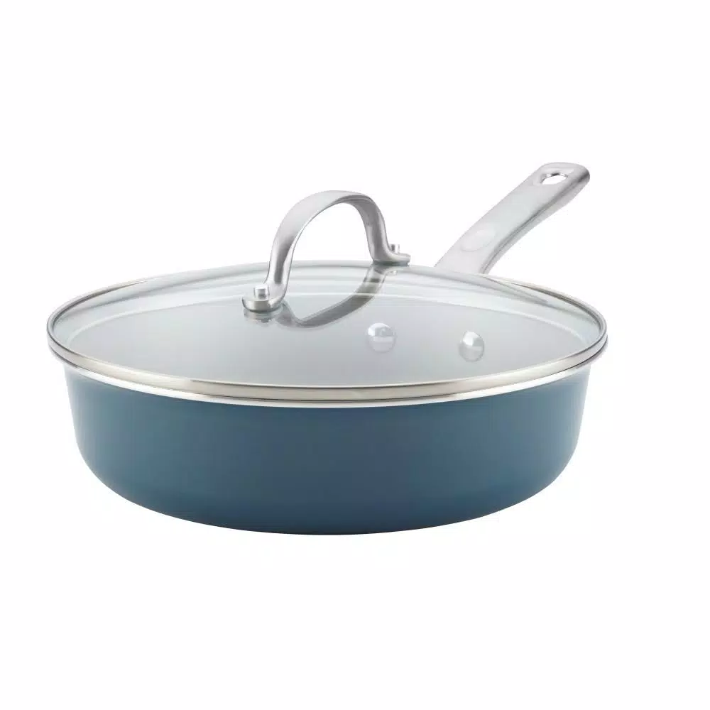 Ayesha Curry Home Collection 3 qt. Aluminum Nonstick Saute Pan in Twilight Teal with Glass Lid