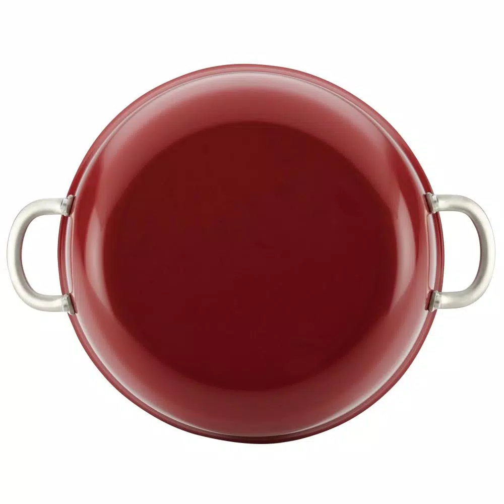 Ayesha Curry Home Collection 7.5 qt. Aluminum Nonstick Stock Pot in Sienna Red with Glass Lid