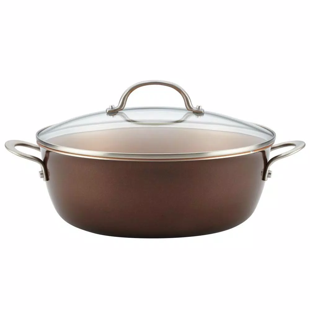 Ayesha Curry Home Collection 7.5 qt. Aluminum Nonstick Stock Pot in Brown Sugar with Glass Lid