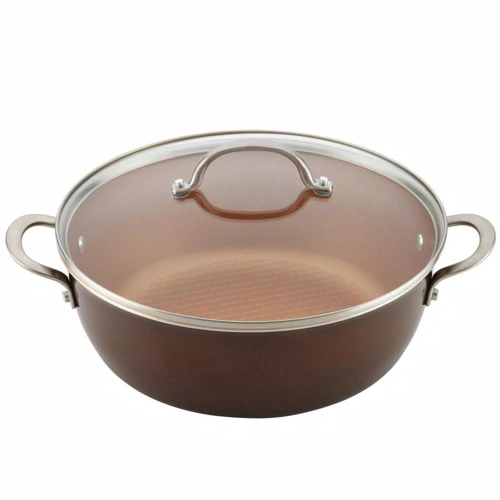 Ayesha Curry Home Collection 7.5 qt. Aluminum Nonstick Stock Pot in Brown Sugar with Glass Lid