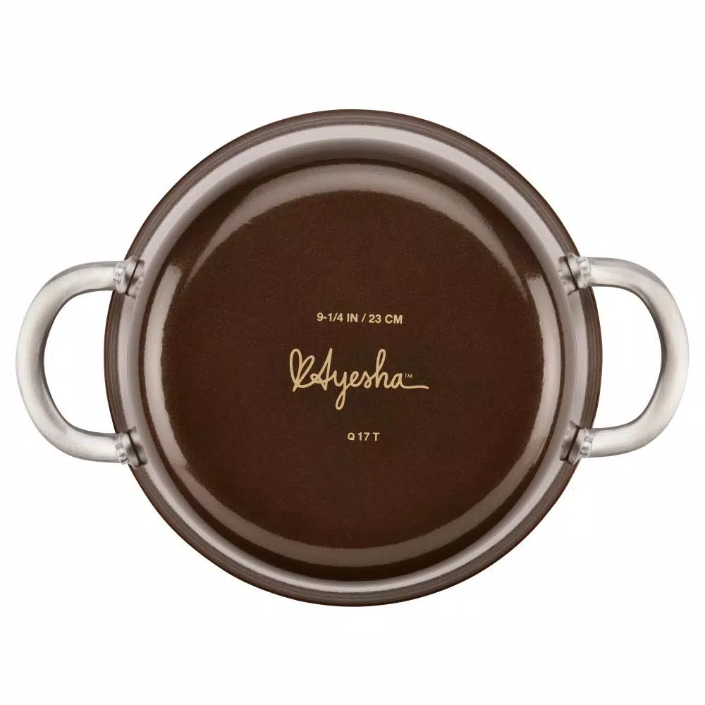 Ayesha Curry Home Collection 4.5 Qt. Brown Sugar Porcelain Enamel Non-Stick Covered Saucepot
