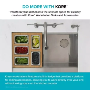 KRAUS 16.75 in. Workstation Kitchen Sink Serving Board Set with Stainless Steel Mixing Bowl and Colander