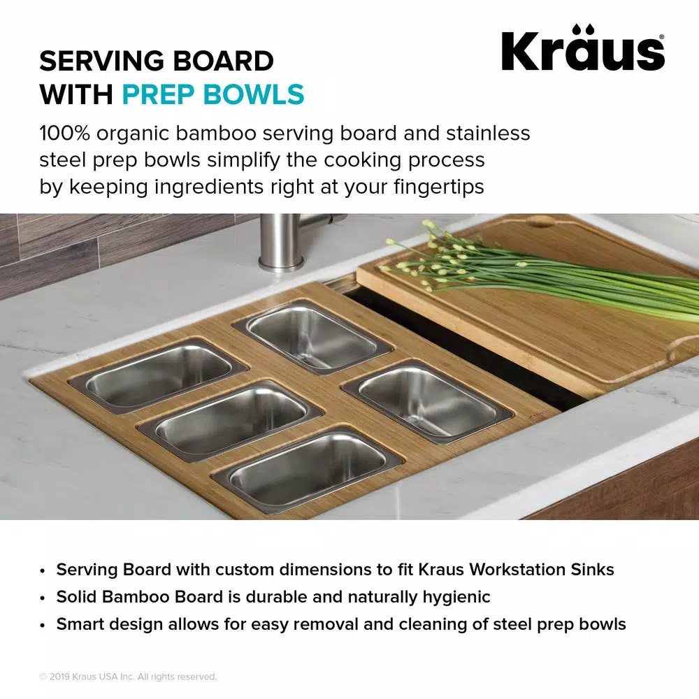 KRAUS 16.75 in. Workstation Kitchen Sink Serving Board Set with Stainless Steel Mixing Bowl and Colander