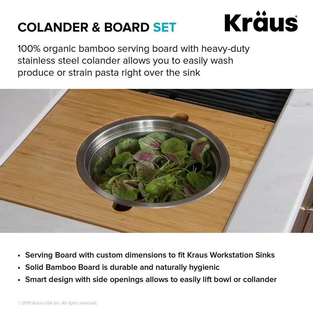 KRAUS 16.75 in. Workstation Kitchen Sink Serving Board Set with Stainless Steel Colander