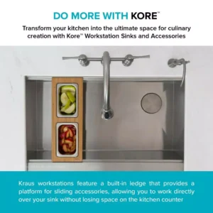 KRAUS 16.75 in. Workstation Kitchen Sink Composite Serving Board Set with Rectangular Stainless Steel Bowls