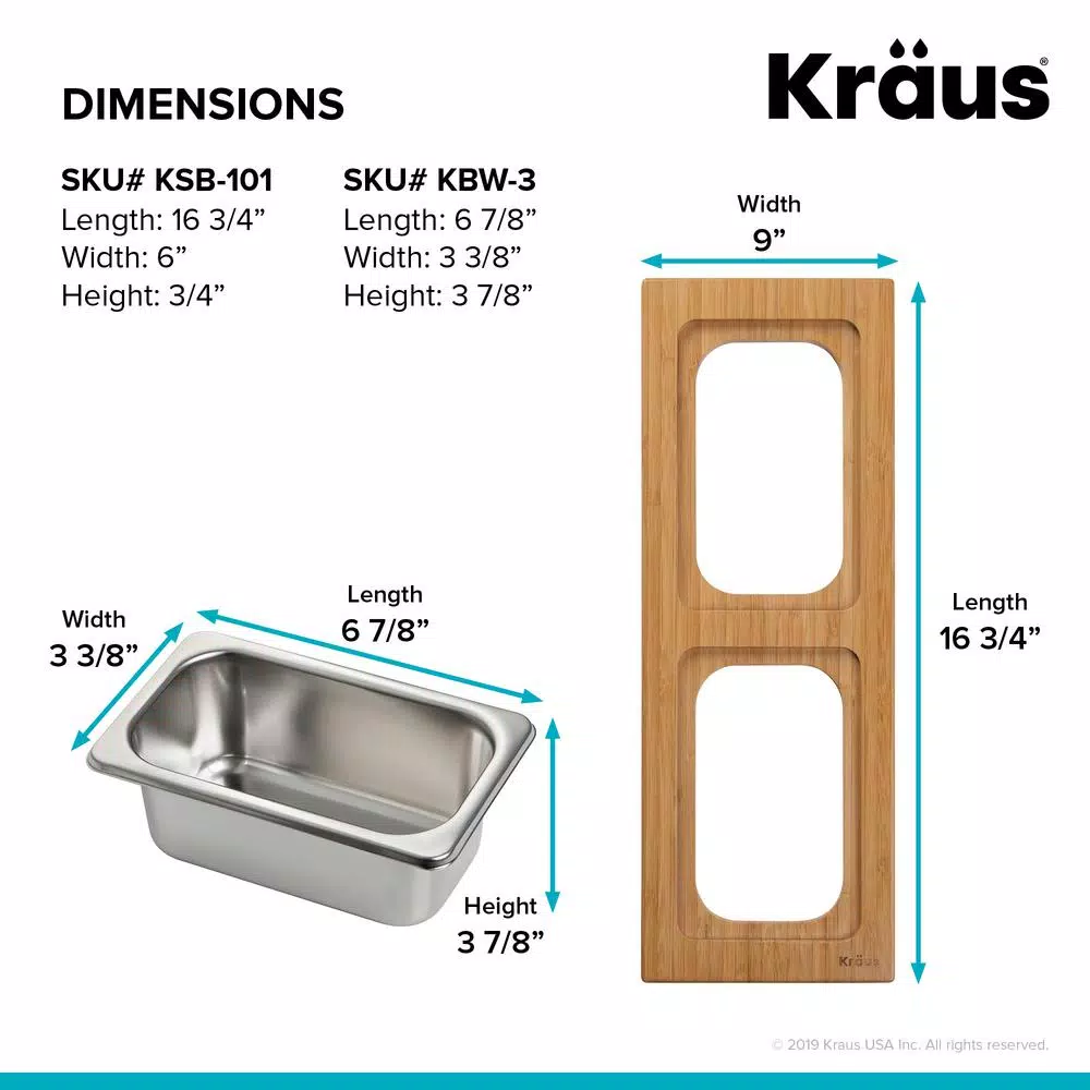 KRAUS 16.75 in. Workstation Kitchen Sink Composite Serving Board Set with Rectangular Stainless Steel Bowls