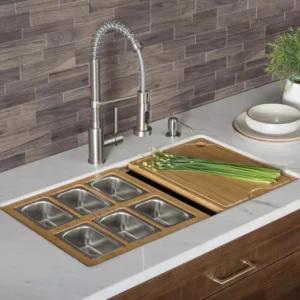 KRAUS 16.75 in. Workstation Kitchen Sink Composite Serving Board Set with Rectangular Stainless Steel Bowls