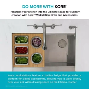 KRAUS 16.75 in. Workstation Kitchen Sink Composite Serving Board Set with Stainless Steel Bowls