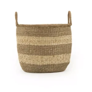 Zentique Rounded Hand Woven Seagrass Striped Large Basket with Handles