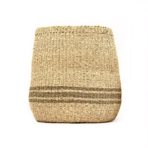 Zentique Concave Hand Woven Wicker Seagrass and Palm Leaf with Dark Pin Stripes Large Basket