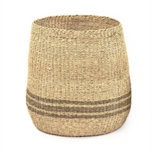 Zentique Concave Hand Woven Wicker Seagrass and Palm Leaf with Dark Pin Stripes Large Basket