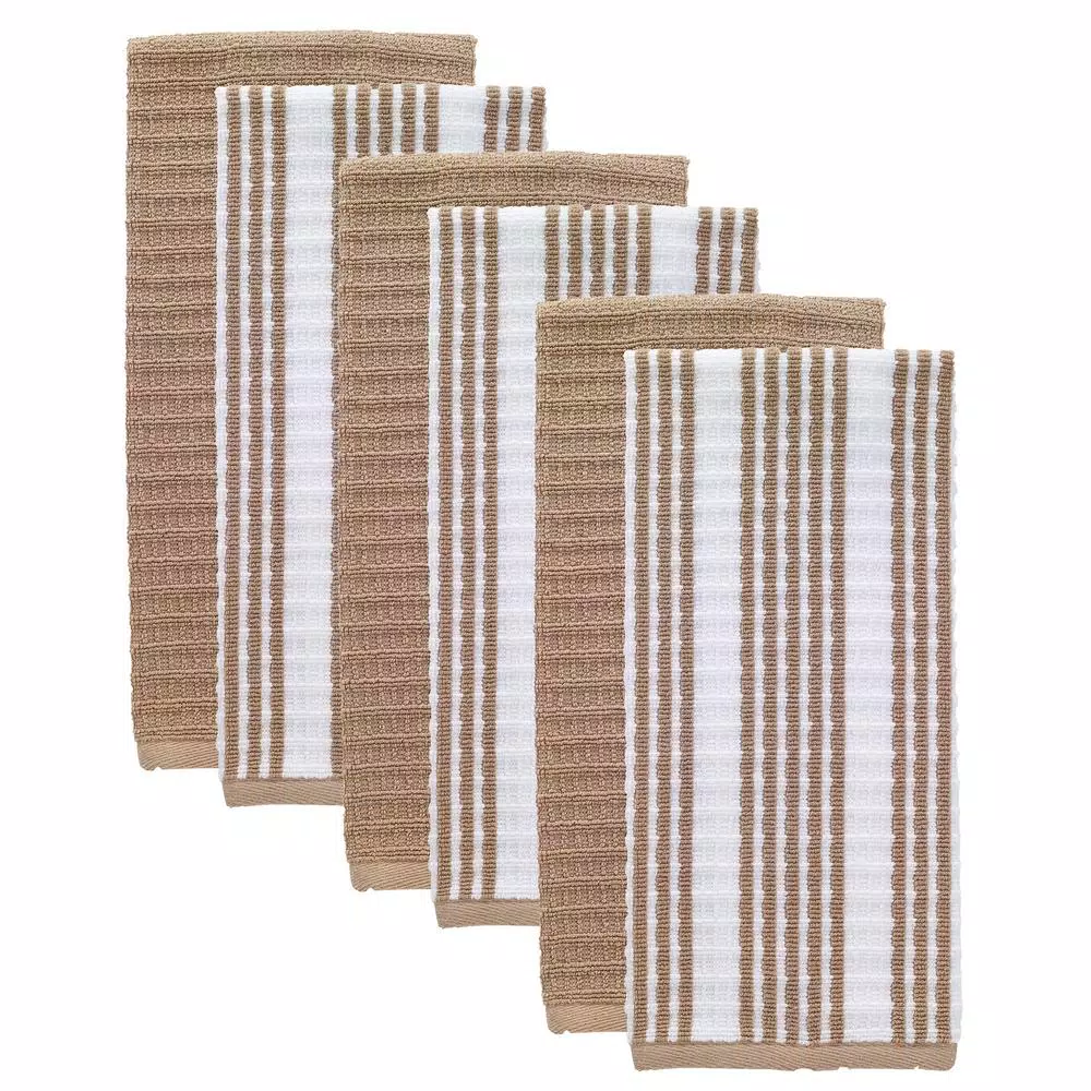RITZ T-Fal Sand Solid and Stripe Cotton Waffle Terry Kitchen Dish Towel (Set of 6)