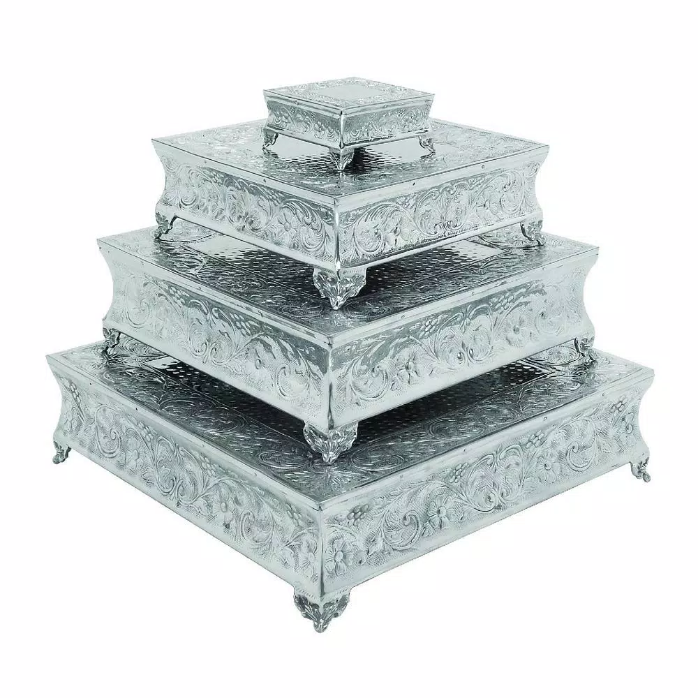 Benzara Silver Aluminum Cake Stand