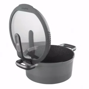 BergHOFF GEM Stay Cool 5 qt. Cast Aluminum Nonstick Stock Pot in Gray with Glass Lid