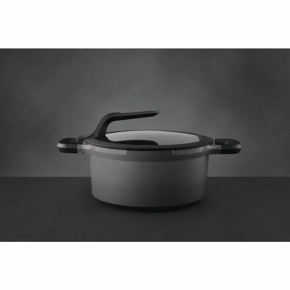 BergHOFF GEM Stay Cool 5 qt. Cast Aluminum Nonstick Stock Pot in Gray with Glass Lid