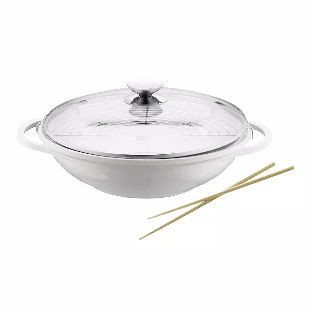 Berndes Vario Click Pearl 13.5 in. /5.25 Qt. Induction Round Wok with Lid White