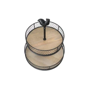 3R Studios Black Decorative 2-Tier Tray with Rooster Top