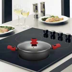 AMERCOOK 10 in. Round 4.5 Litre Low Casserole Pan and Glass Lid with Detachable Handle