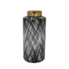 Benjara Ceramic Black and White Large Lidded Ginger Jar with Criss Cross Pattern