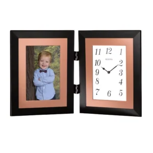 Bulova 8.5 in. H x 13.25 in. W Hinged Clock and Photo Combination in Black Metal