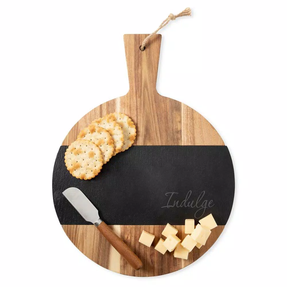 Cathy's Concepts Indulge Round Acacia and Slate Board
