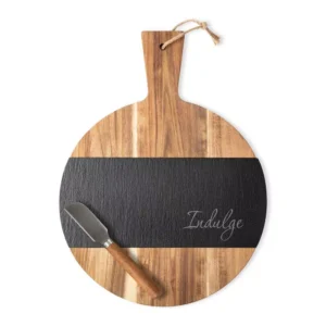 Cathy's Concepts Indulge Round Acacia and Slate Board