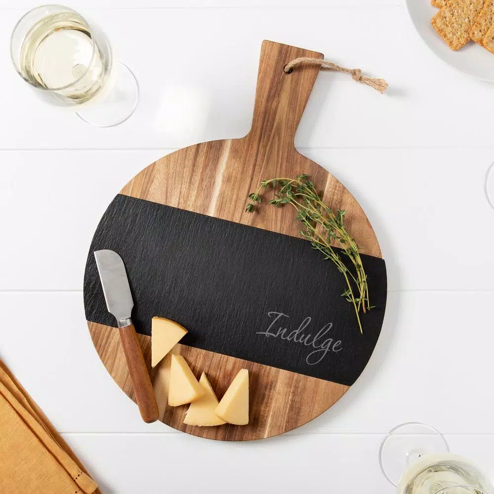Cathy's Concepts Indulge Round Acacia and Slate Board