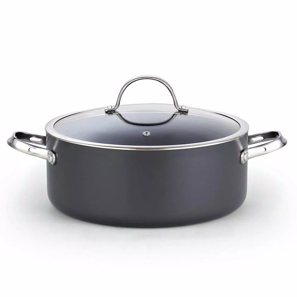Cooks Standard 7 qt. Round Hard-Anodized Aluminum Nonstick Casserole Dish in Black with Glass Lid