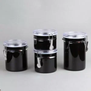 Creative Home Set of 4-Pieces Black Stainless Steel Canister Storage Container with Air Tight Lid and Locking Clamp