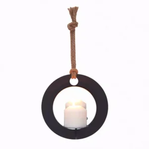 DANYA B Algarve Black Round Pillar Candle Sconce with Mirror and Rope