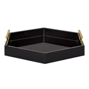 Kate and Laurel Lipton 18 in.x 18 in. Black/Gold Hexagon Decorative Tray